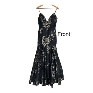 Sherri Hill Elegant Black and Gold Floral Mermaid Evening Gown